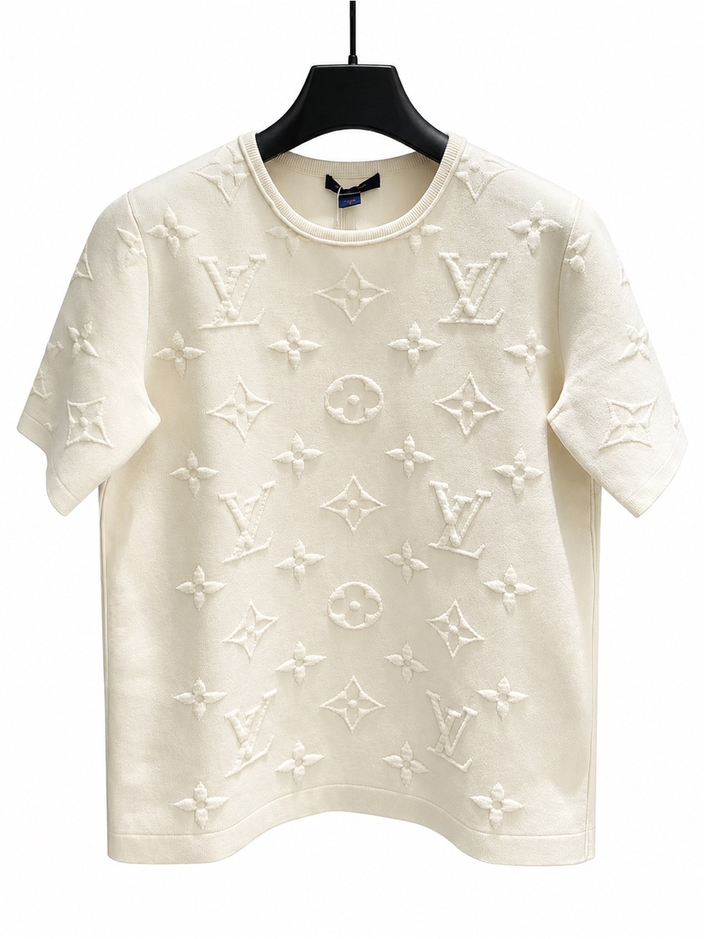 Louis Vuitton Cream Embossed Monogram Short-Sleeve Knit Top